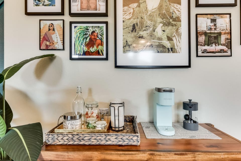 Complimentary coffee/tea bar with Keurig coffee maker.  Coffee maker also provides hot water for tea.
