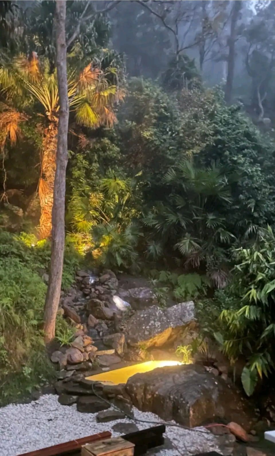 Natural bath set against national park backdrop backyard