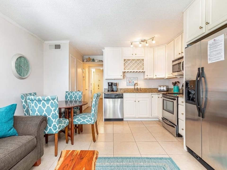 Open living dining and kitchen spaces
