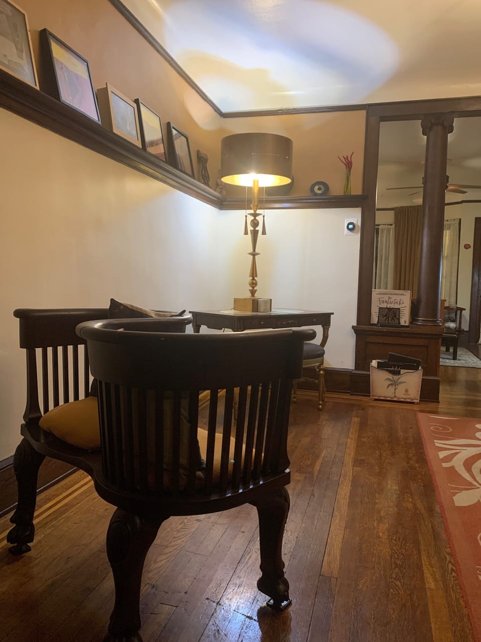 Dining room-seats 10, left side with authentic Victorian Courting bench