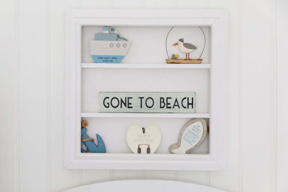 The house has subtle beach decor throughout.