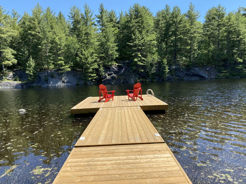 Brand new, large dock to stretch out and enjoy the sun, swimming, fishing 