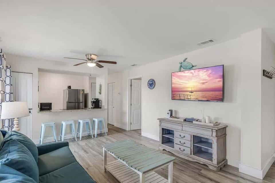 We've added a Smart TV with standard cable offered for our guests convenience. Guests can feel free to login to their own streaming services (Netflix, YouTube, etc.) while traveling as well.