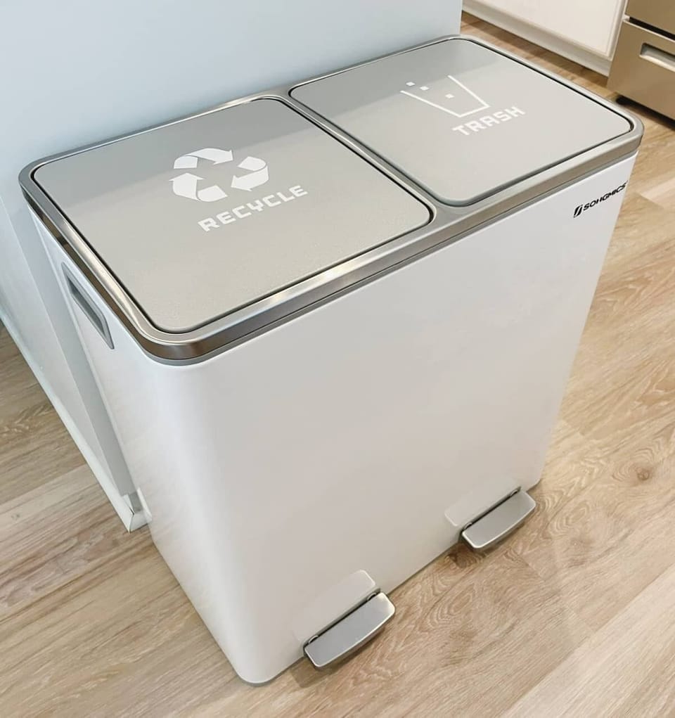 Recycle and trash bins.