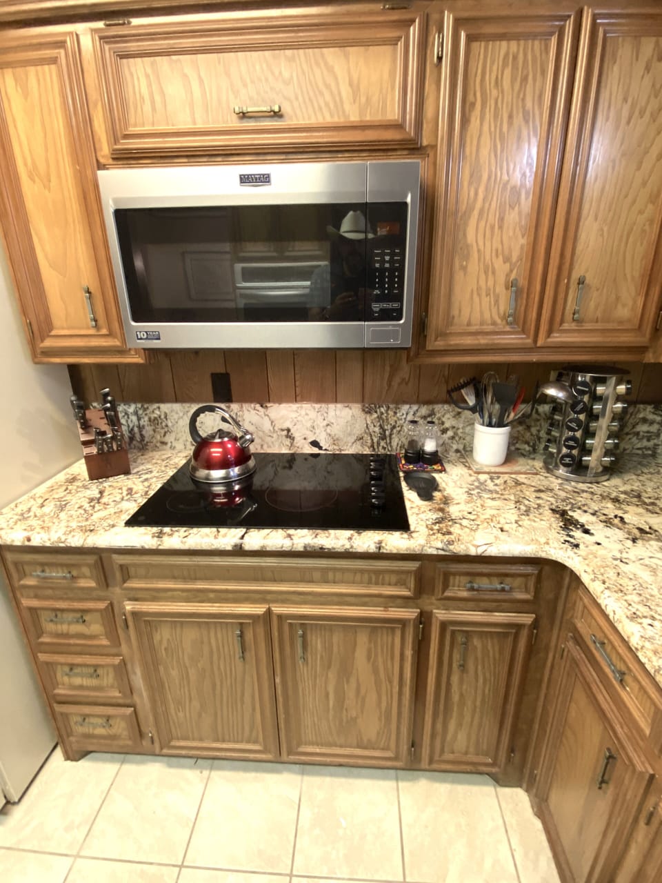 Stove, Microwave and Granite counter tops