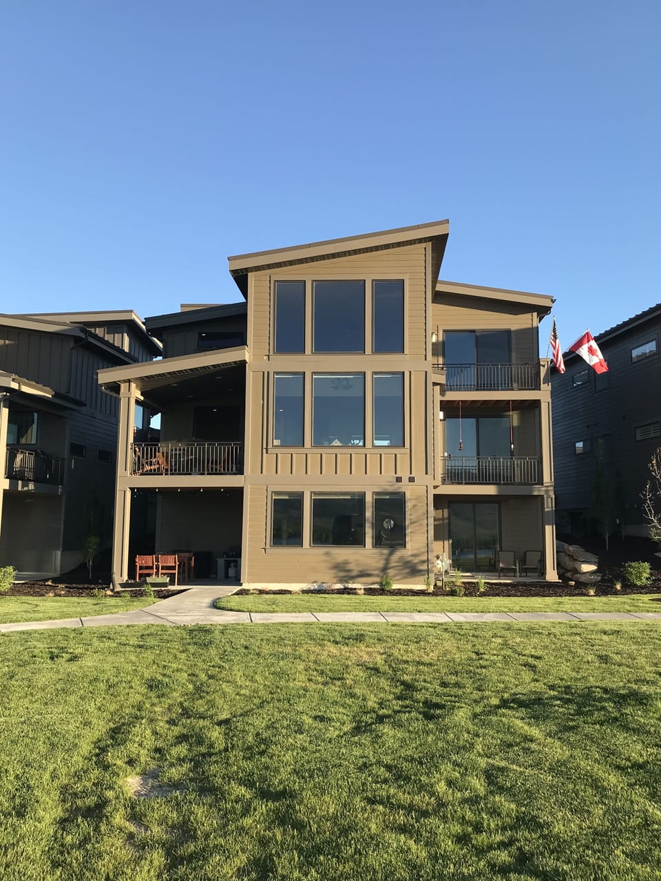 Front view of Home. The space listed is the ground level with 2 patios
