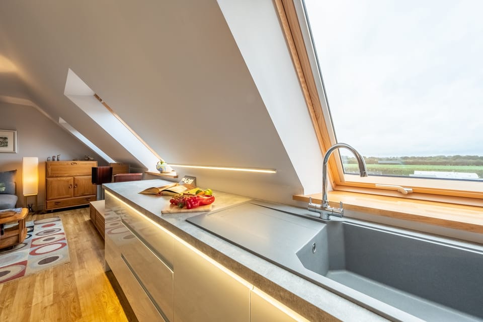 First floor: Lovely country views from the kitchen