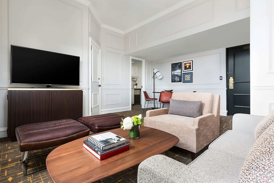 Kick back with big-screen entertainment and cozy seating.