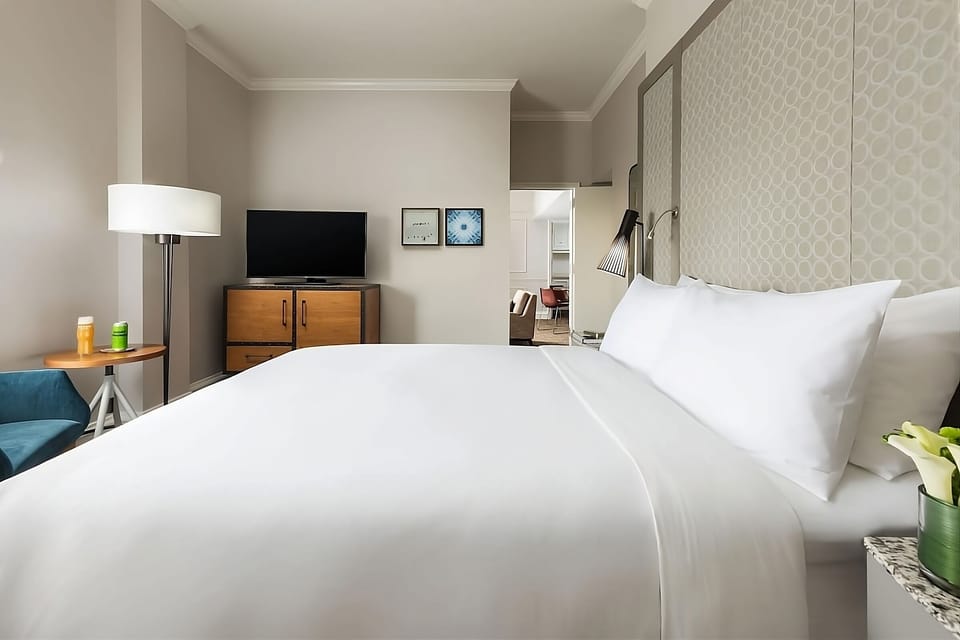 Sink into crisp linens and enjoy a calm, quiet night.