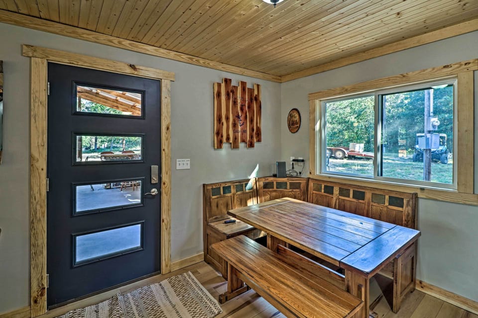 Dining Area | Farmhouse Table & Nook | Access to Patio