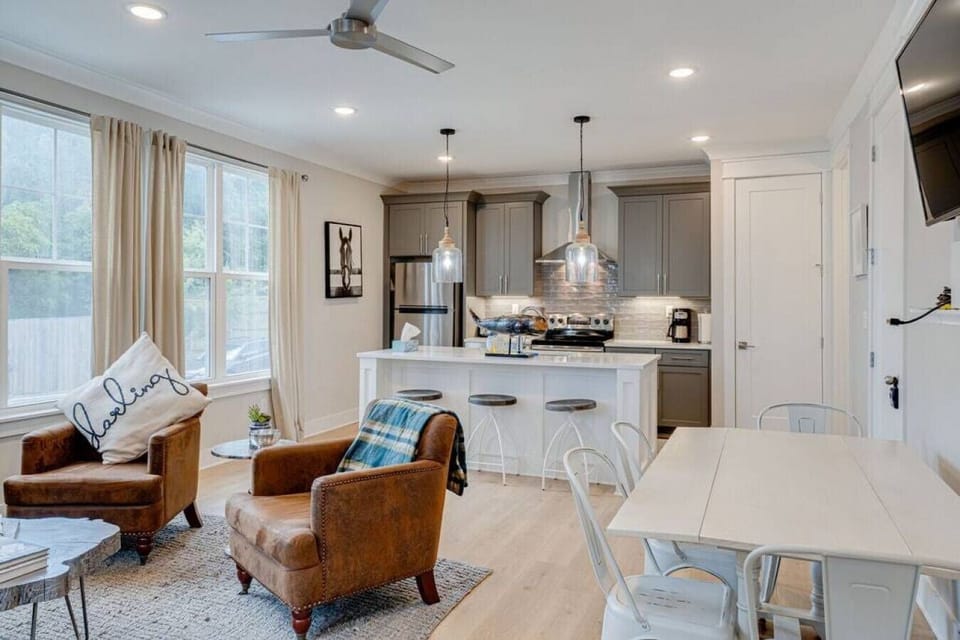 Front entrance, living room and kitchen