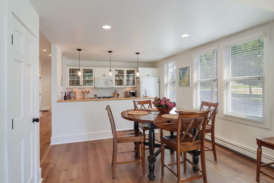 High-top table in the open dining space