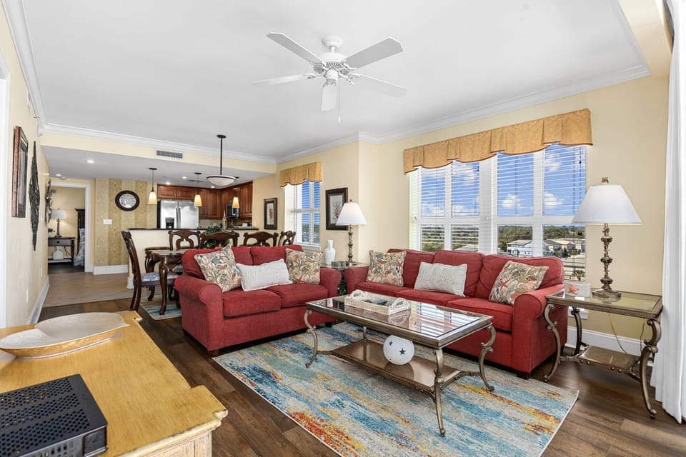 Spacious living room with cozy seating and natural light
