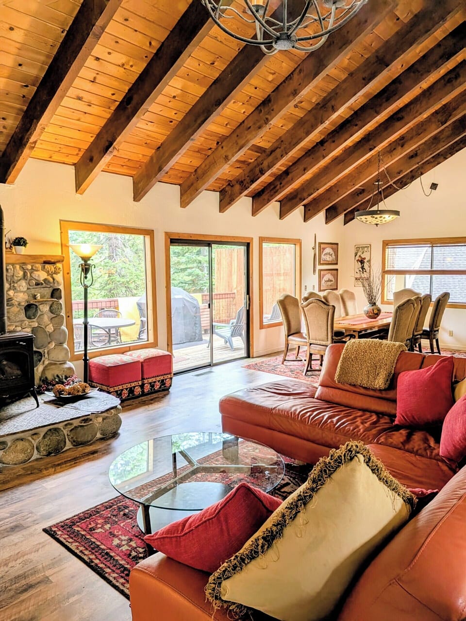 2 sliding glass doors exit to the deck with beautiful views. 