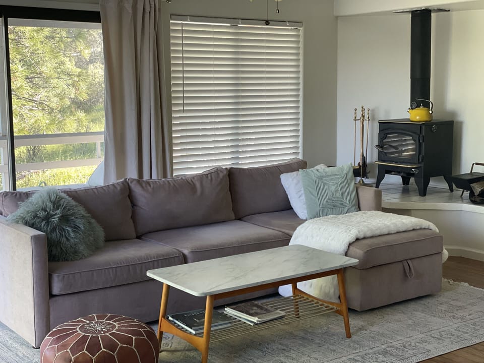 Living room with wood burning stove