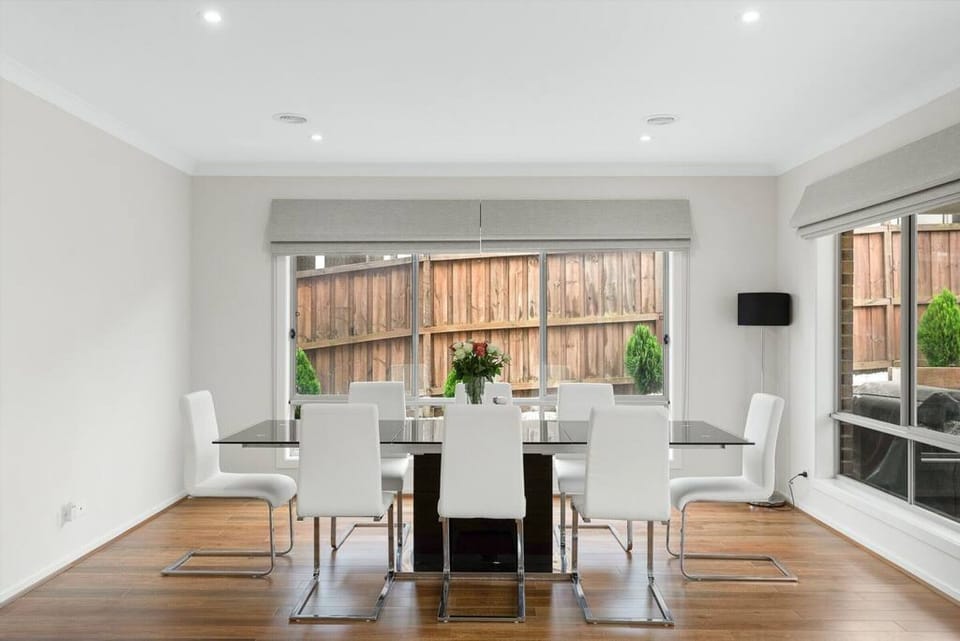 Dining area, set up for 8 people