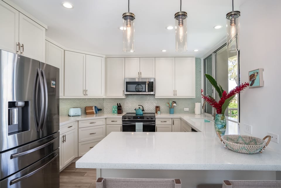 Fully equipped kitchen with stainless steel appliances