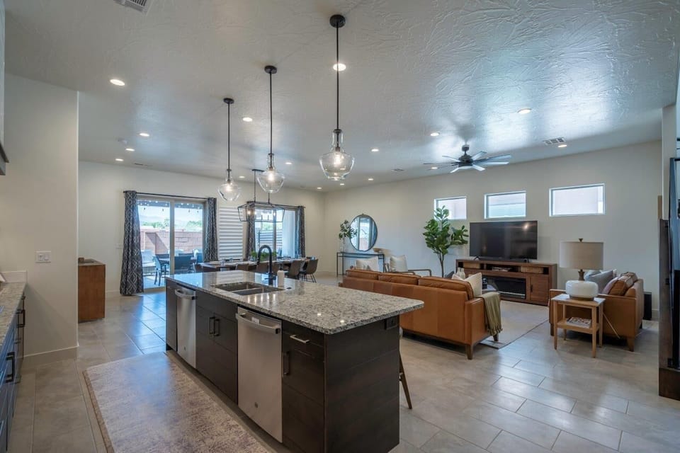 Spacious main floor living spaces allow groups to gather comfortably