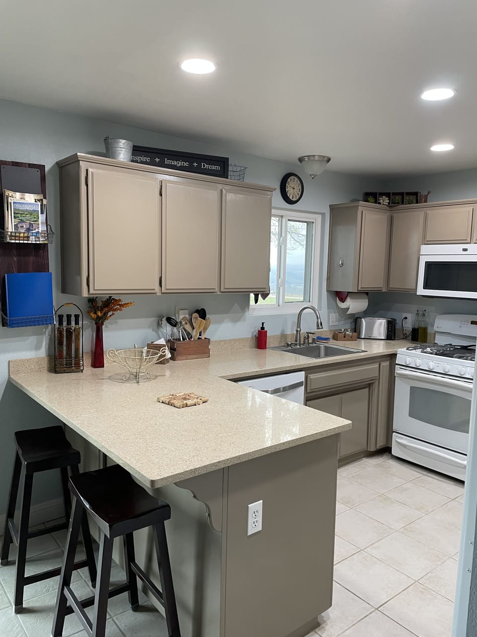 Fully stocked kitchen.  Enjoy cooking from home