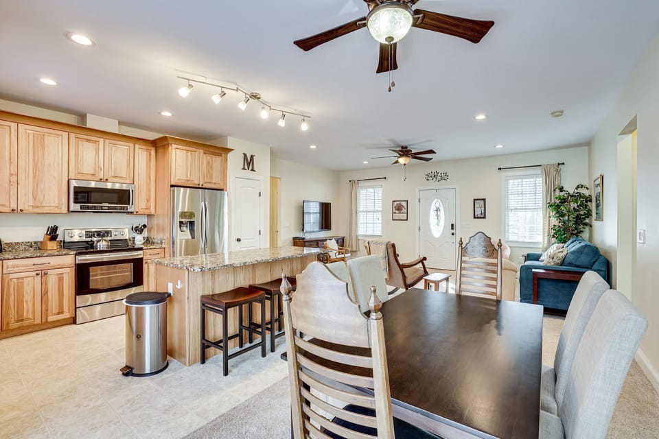 Open Concept living with Dining room, large gourmet kitchen and family room.