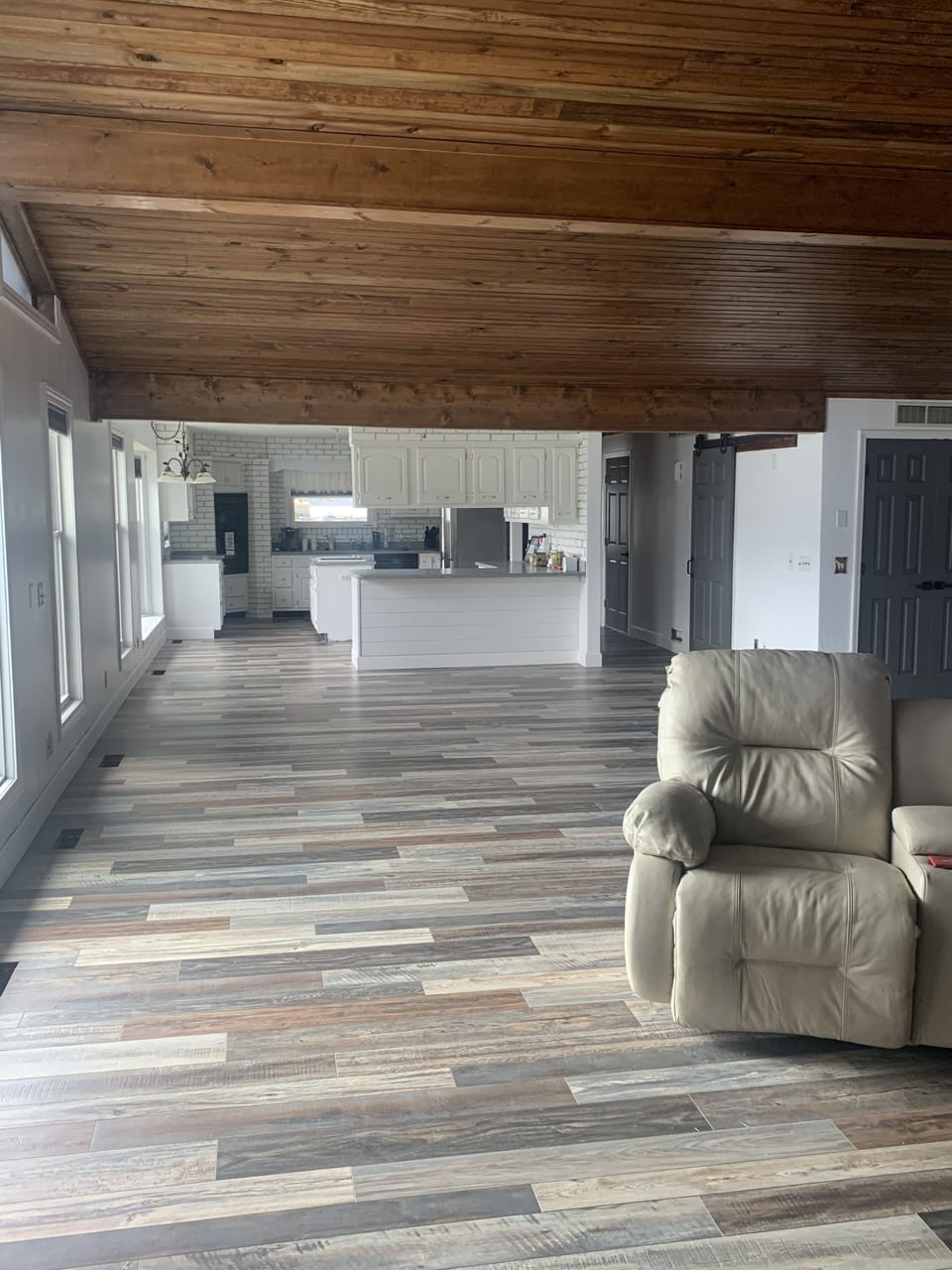 Open living room into kitchen 
