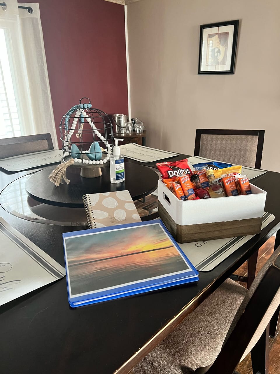 Welcome basket and house book filled with info on area