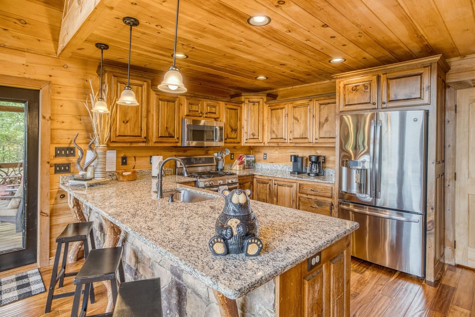 Gourmet Kitchen with Granite Counters & Stainless Appliances with both a traditional drip coffee maker and also a Keurig 