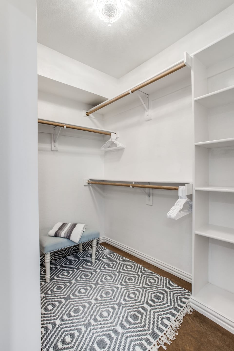 Master bedroom closets can accommodate all your vacation or event clothing
