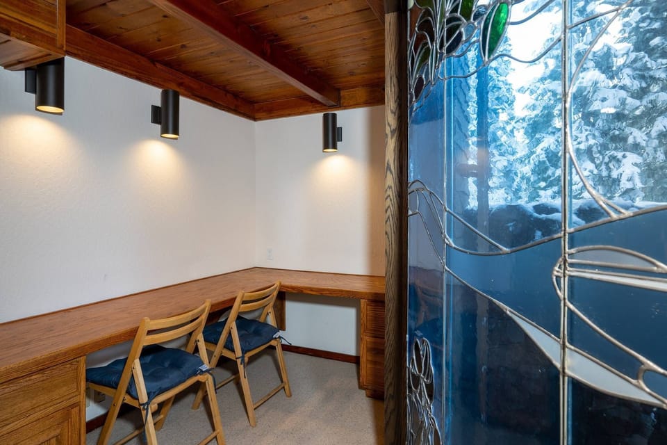 Office space with stained glass window