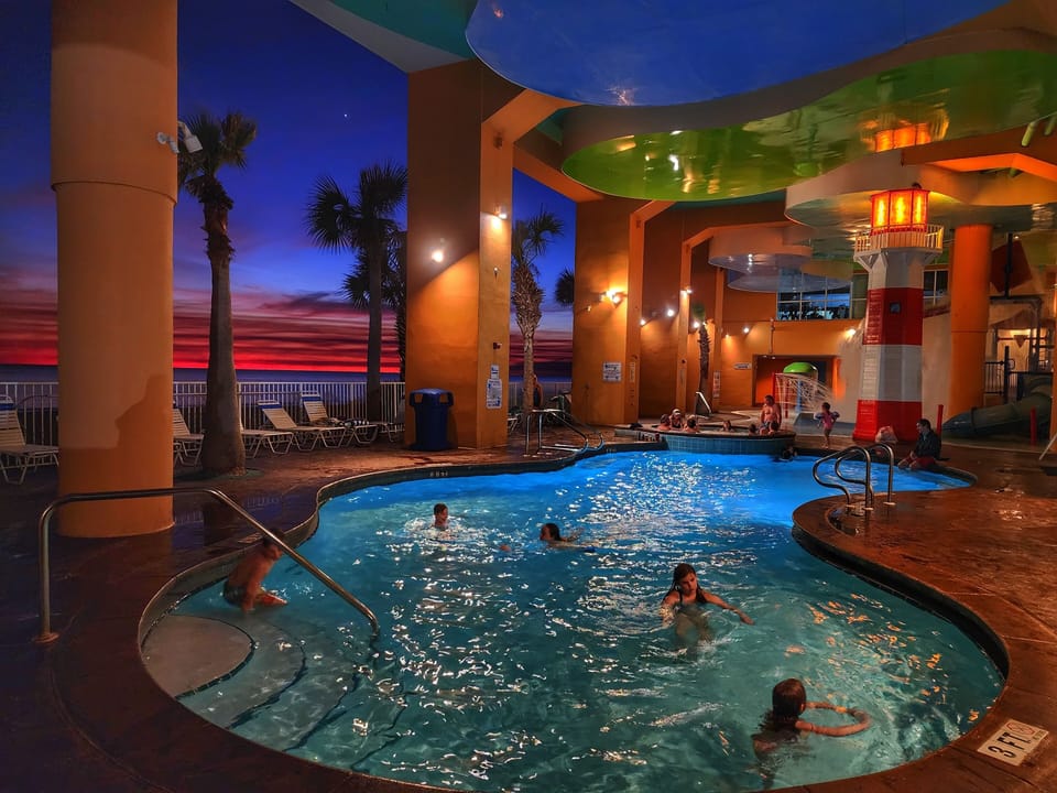 Kids LOVE swim in the dark!!! Adults can enjoy the magical sunset!