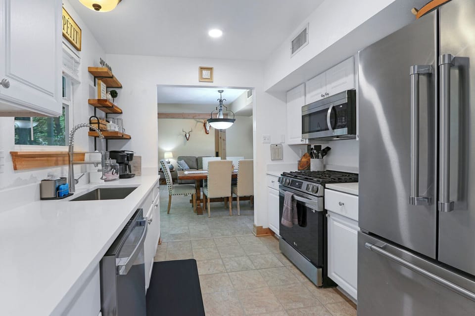 View from the kitchen into the dining area