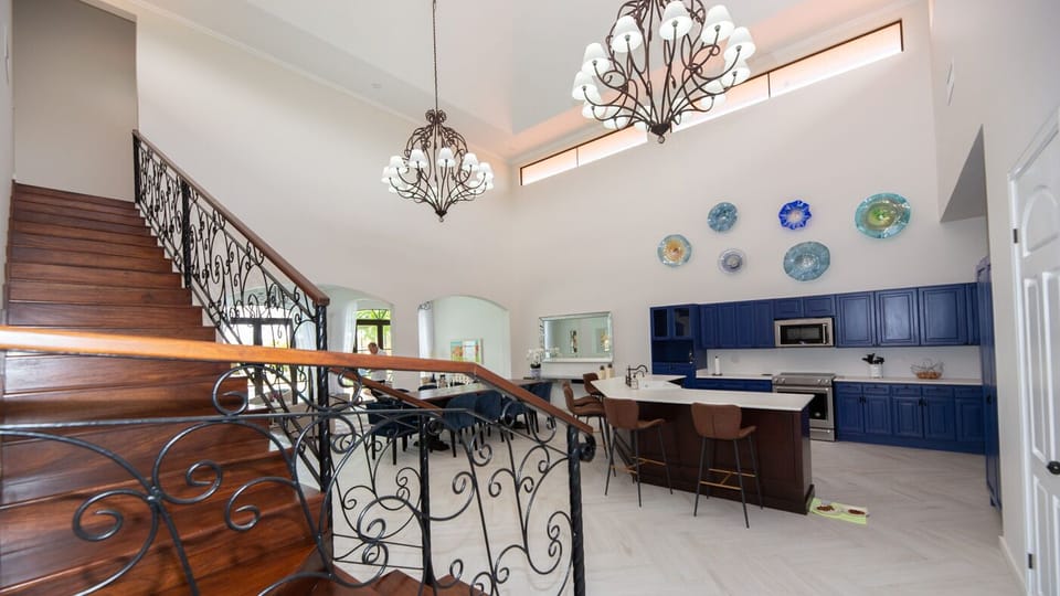 Custom made wrought iron chandelier and bannister