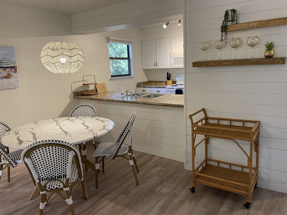 New Dining furniture & light fixture. 
Shiplap wall