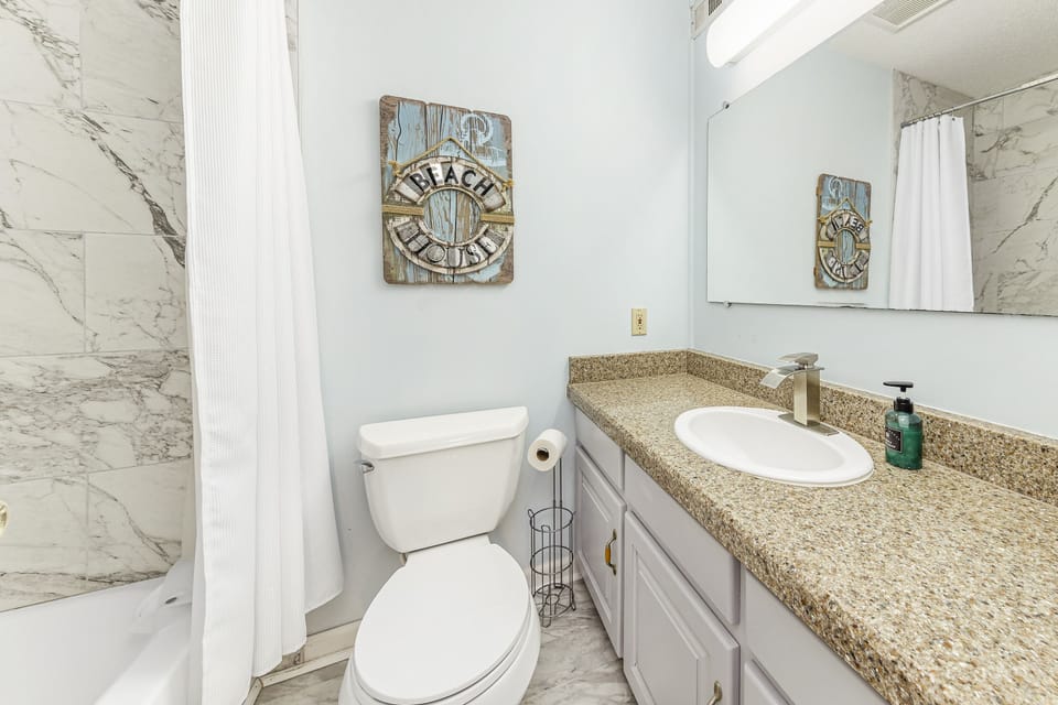 Newly remodeled bathroom: Bathroom 2 has a shower/tub combo.
