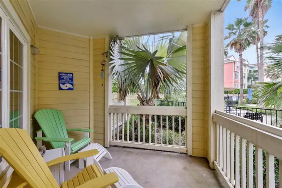 Large patio faces the larger of 2 onsite pools