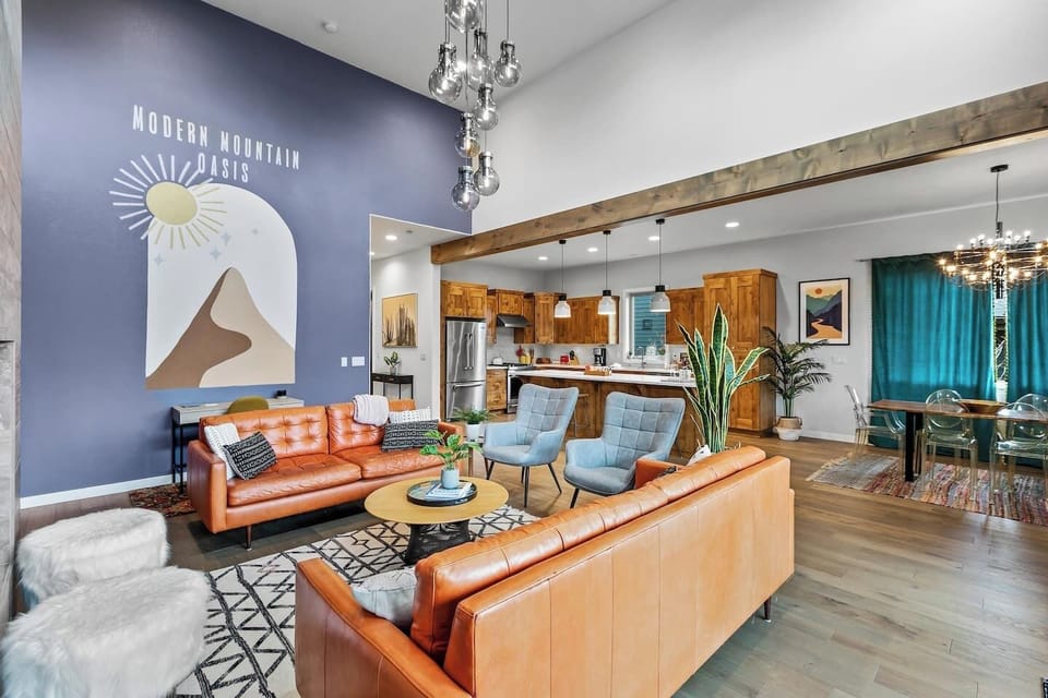 Huge living area with an open kitchen and dining space