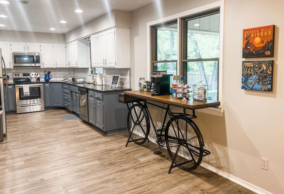 KITCHEN: Fully stocked with quality dishware and your coffee needs.