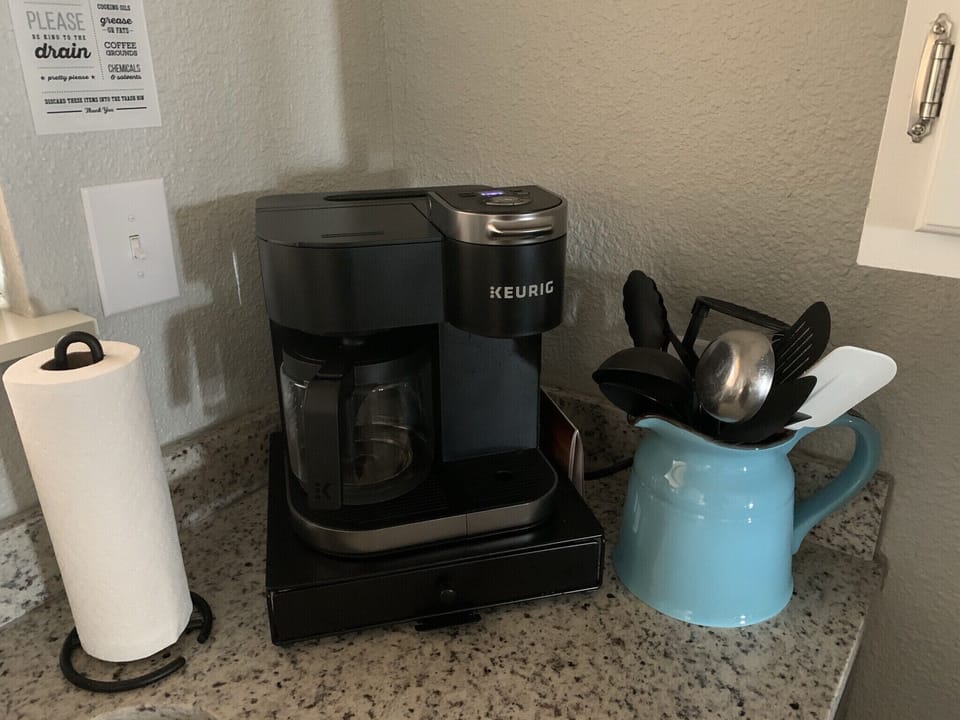Coffee - You can use drip or K-Cups - filters, creamers, sugar etc. provided 