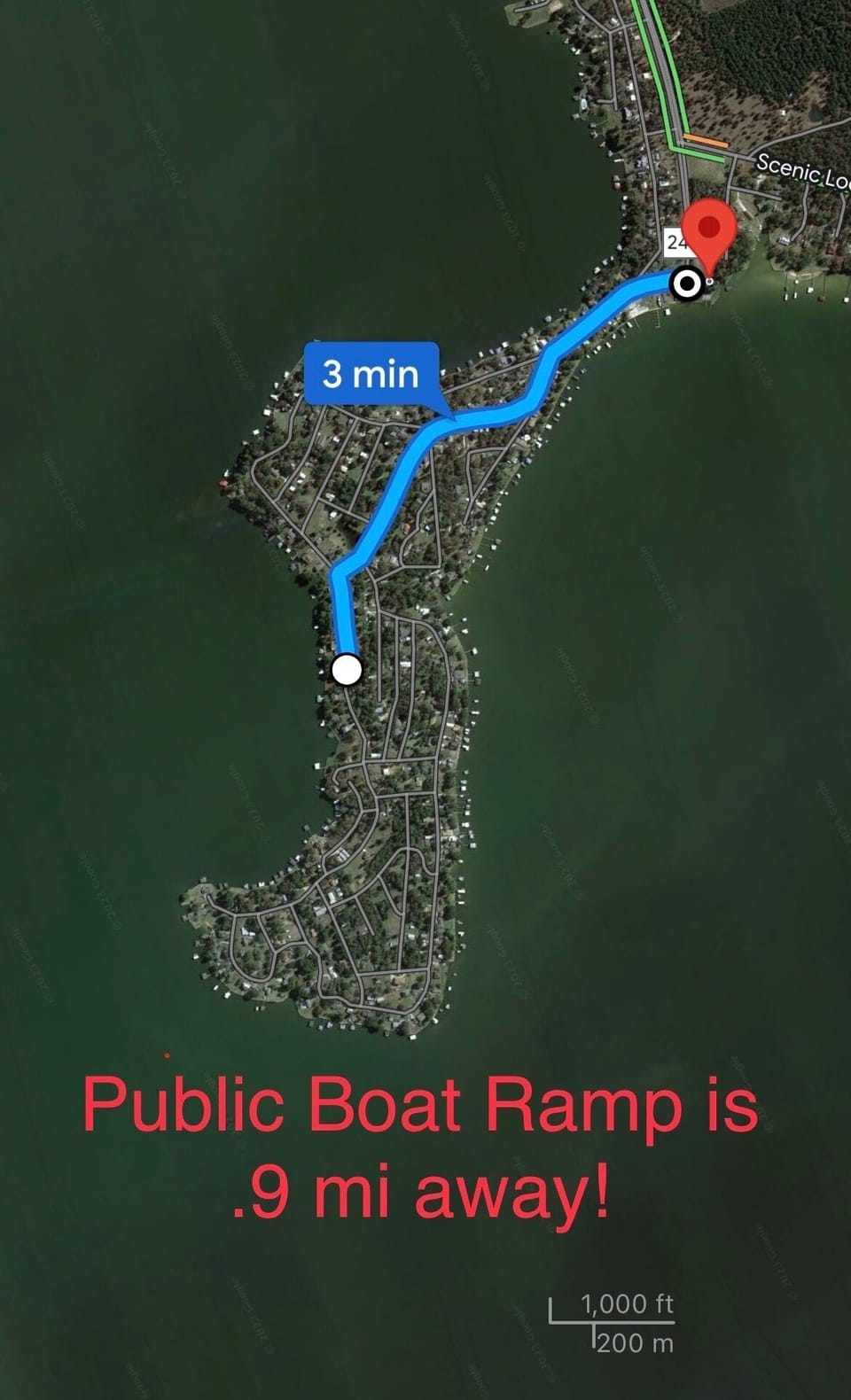 Boat Ramp less than a mile from lake house.  No private ramp in neighborhood 
