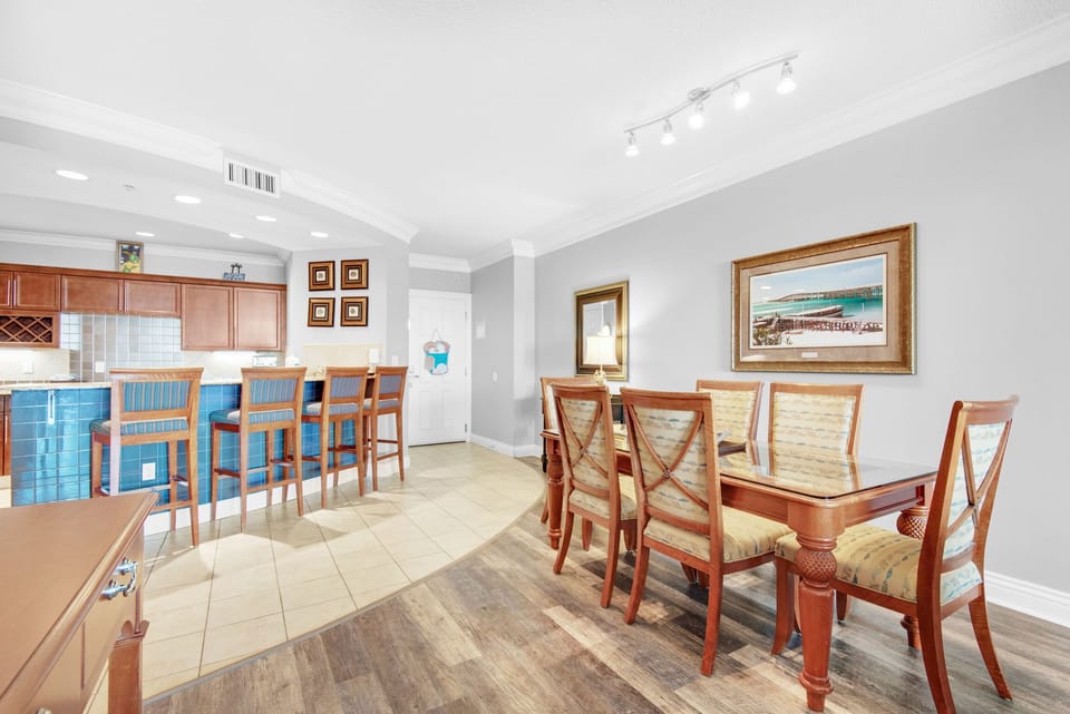 Dining table plus eat-in bar seating