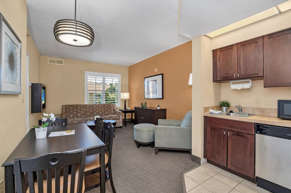 Open-layout kitchen and dining area