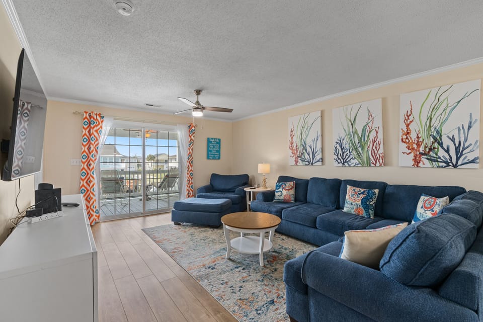 Perfect room for friends and family to gather around for movie night.