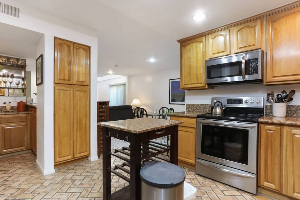 Kitchen is equipped for any family meal prepared at home.