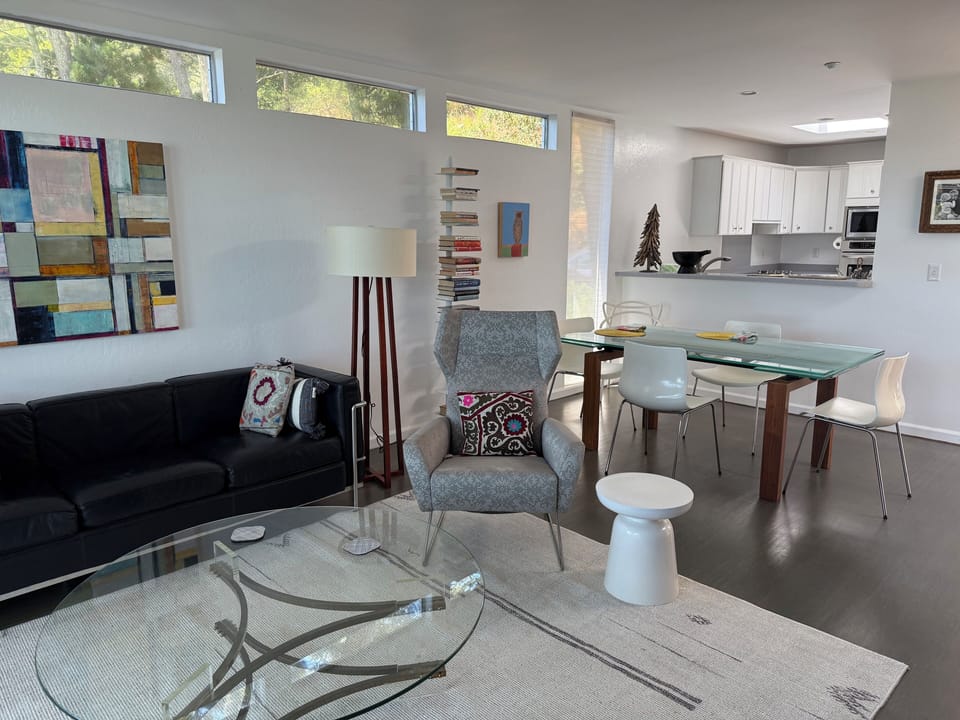 Glass dining table seats up to 8 people