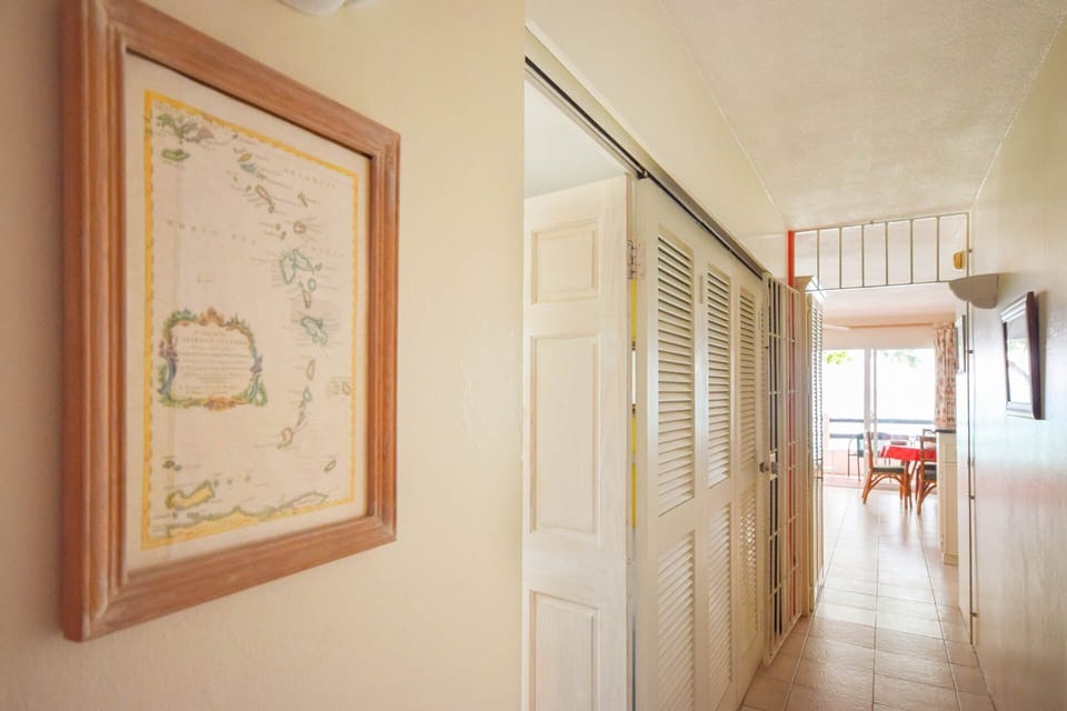 Hallway leading to living area and patio