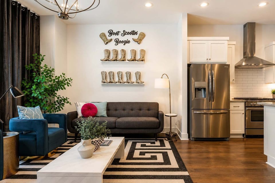 Natural light and modern decor create a cozy spot for exploring Nashville.
