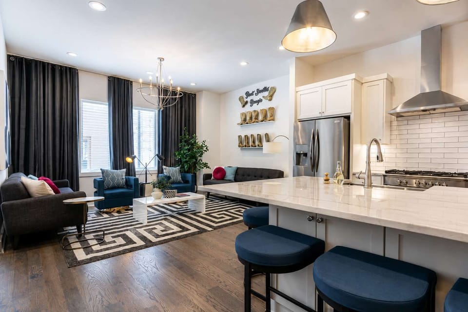 Modern design with vibrant touches makes this space perfect for unwinding.