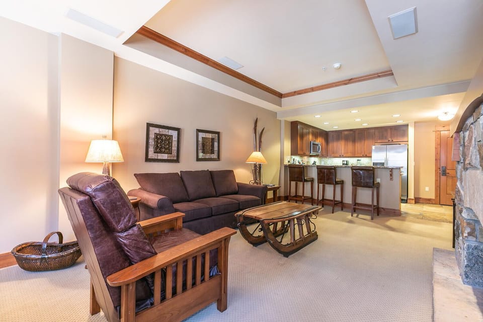View of the living room from the dining space