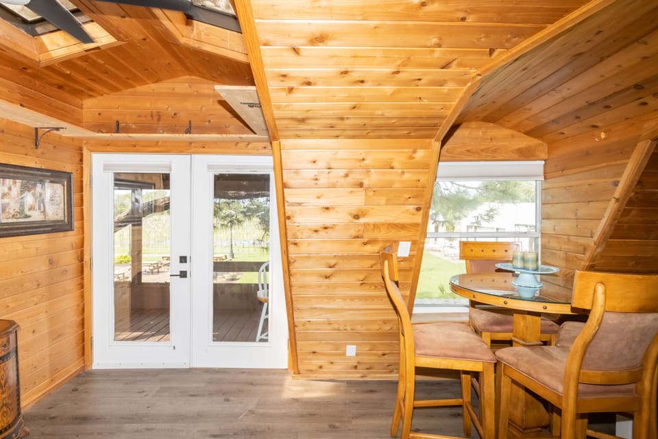 Beautiful cedar-lined space with the best view of the vineyard.