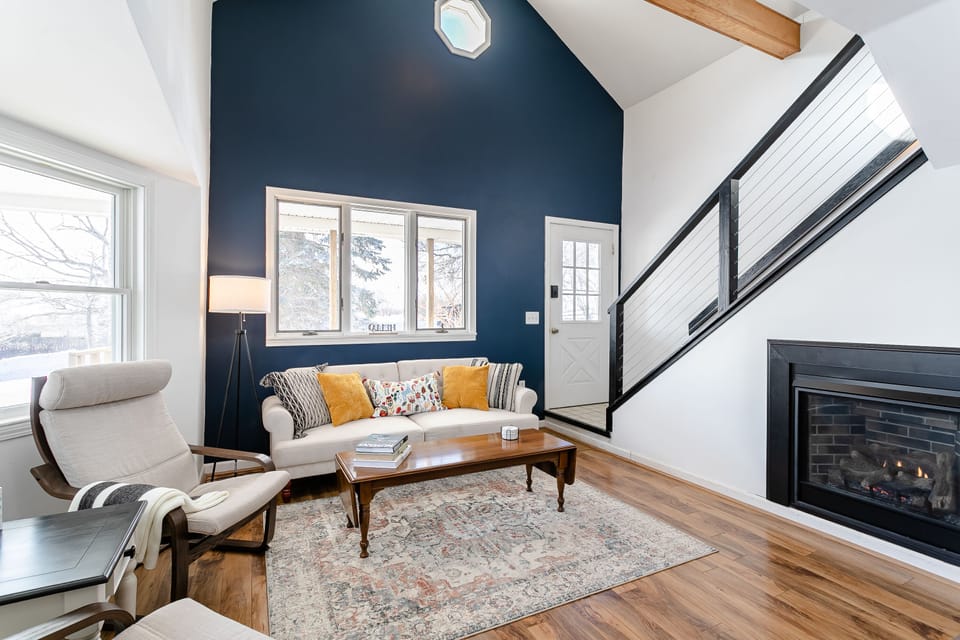 Curl up and watch a movie next to the gas fireplace.